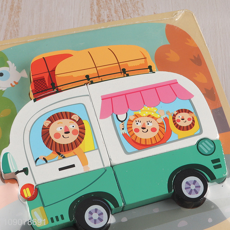China Supplier Cartoon Tour Bus Wooden Puzzle Wooden Toddler Puzzle