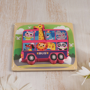 New-Style Cartoon Bus Wooden Puzzl Kids Toddlers Educational Toy