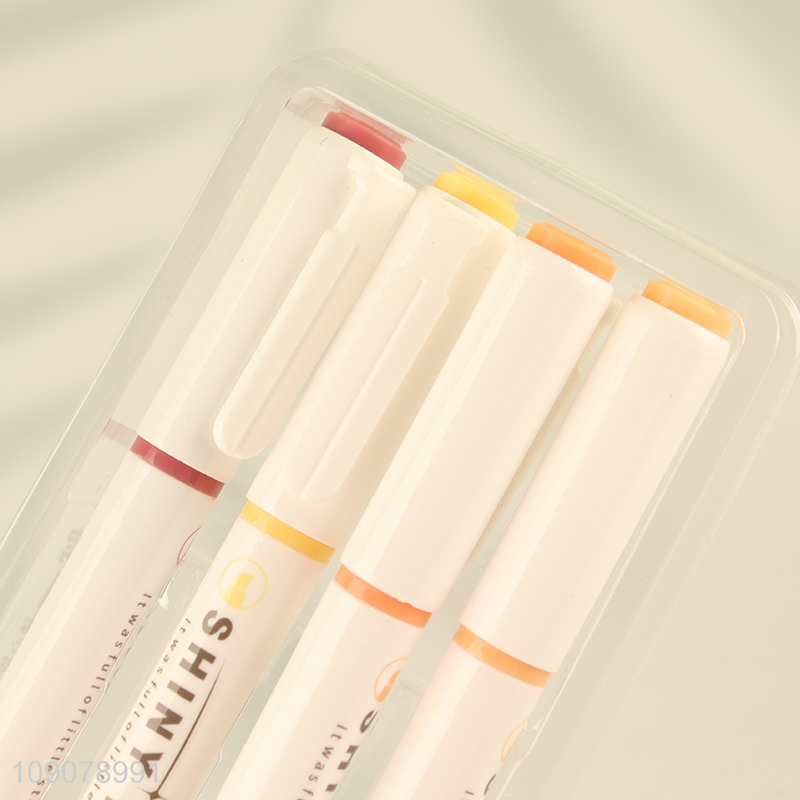 Most popular 4pcs school office stationery shiny pen highlighter pen set