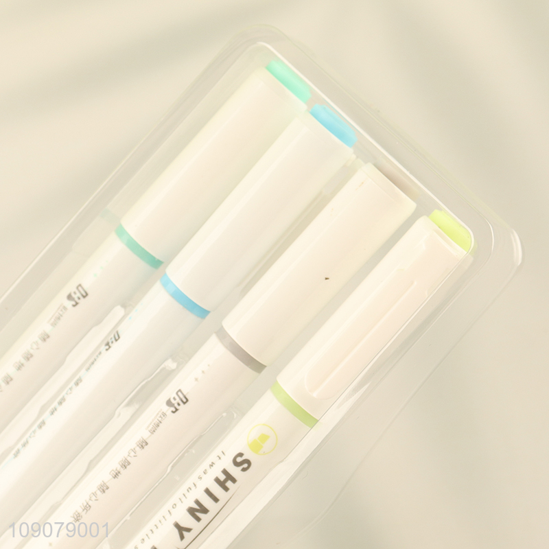 Online wholesale 4pcs durable students stationery shiny pen highlighter pen set