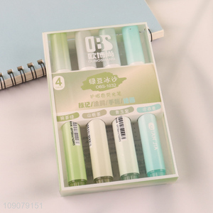 Top quality 4pcs school students stationery eye protection highlighter pen set