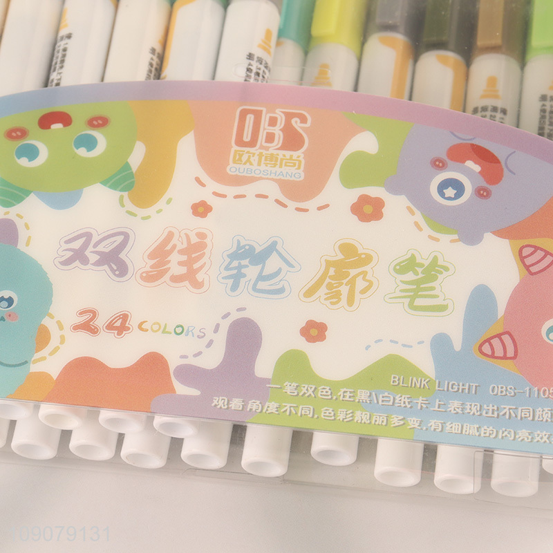 Good quality 24colors contour pen double line wave curve pen set