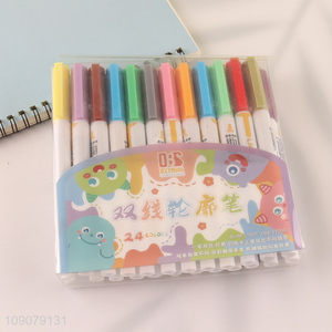 Good quality 24colors contour pen double line wave curve pen set