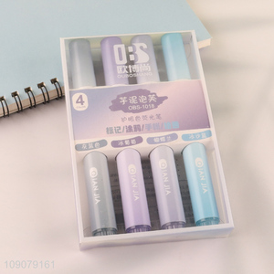 Latest design 4pcs school office stationery eye protection highlighter pen set