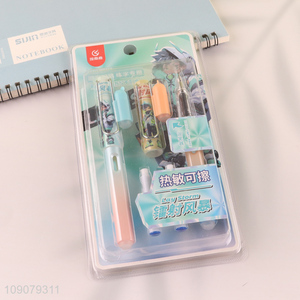 Yiwu market cartoon printed heat-sensitive erasable fountain pen set