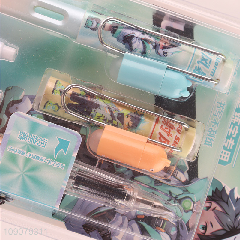 Yiwu market cartoon printed heat-sensitive erasable fountain pen set