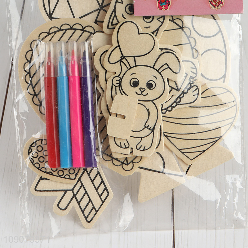 Factory Supply Valentines DIY Coloring Wooden Craft Kit for Home Decoration