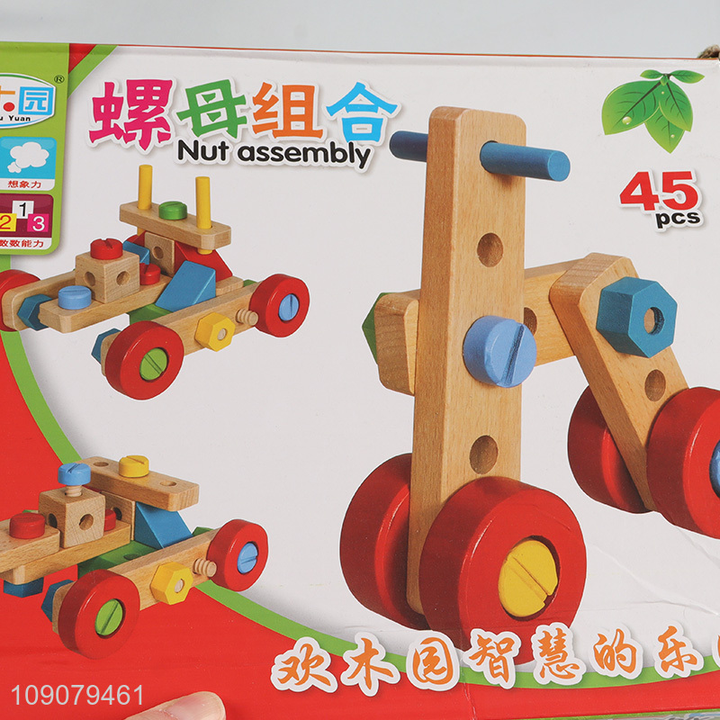 Wholesale 45 Pieces Wood Nuts and Bolts Toy Wooden Educational Toy for Kids