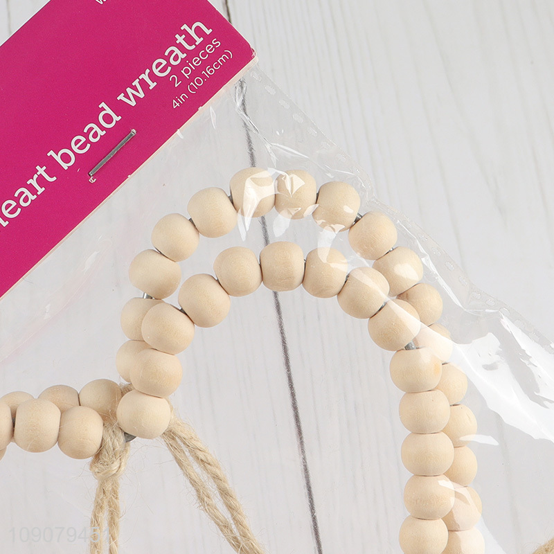 New Product Valentines Wooden Bead Heart Ornaments Valentine's Day Decor