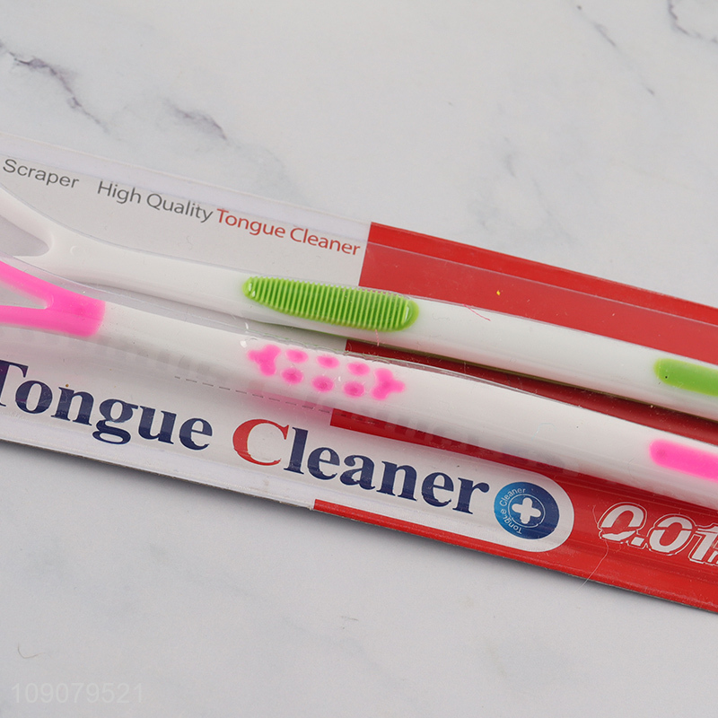 Hot selling 2pcs plastic oral care tongue cleaner set wholesale