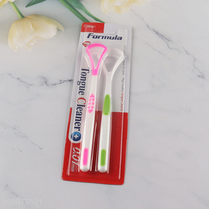Hot selling 2pcs plastic oral care tongue cleaner set wholesale