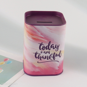 Good selling square tinplate kids money box coin bank wholesale