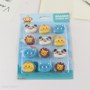 Factory wholesale cartoon animal series 9pcs eraser set for stationery