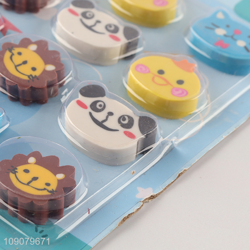 Factory wholesale cartoon animal series 9pcs eraser set for stationery
