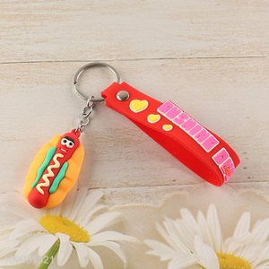 Good selling hotdog shape pendant silicone keychain for gifts