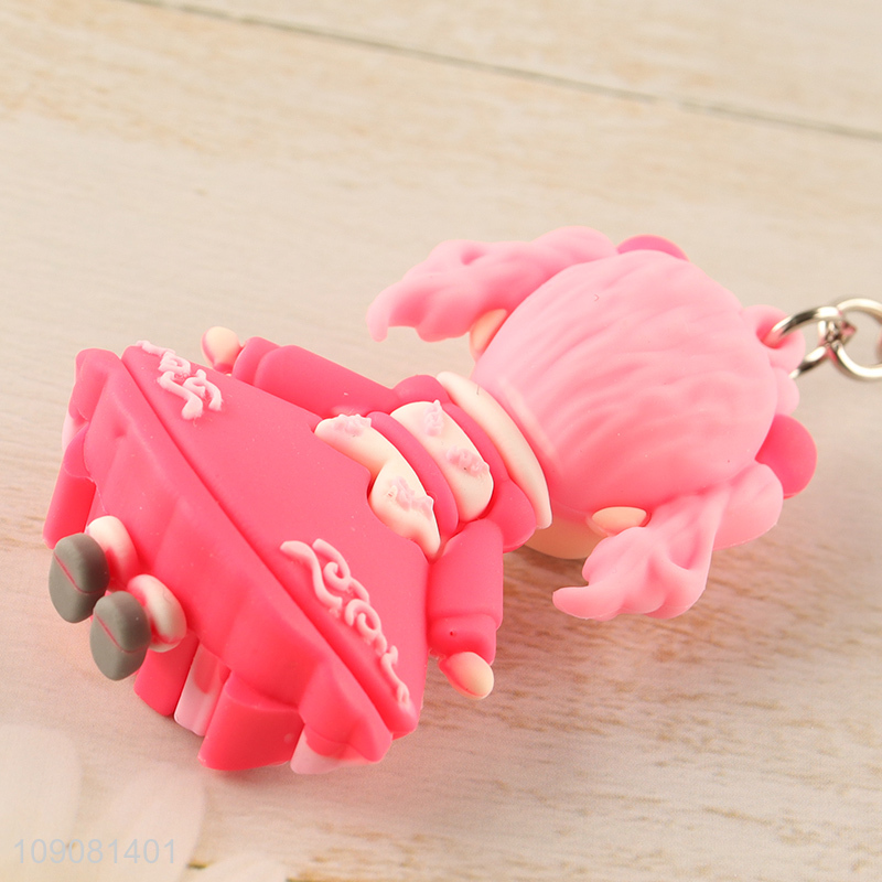 Yiwu market pink princess silicone pendant cartoon keychain for girls