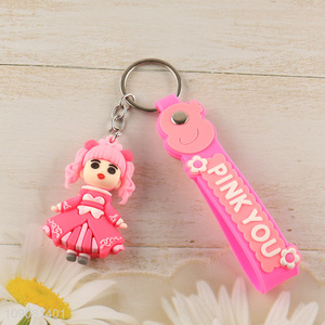 Yiwu market pink princess silicone pendant cartoon keychain for girls