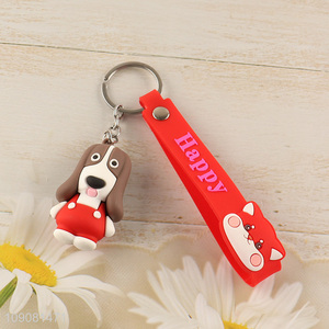 Best sale portable cartoon silicone puppy pendant keychain for gifts