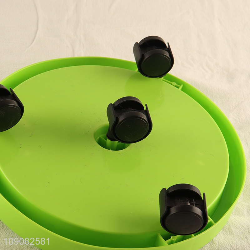 Factory price green plastic removable flower pot set with wheels