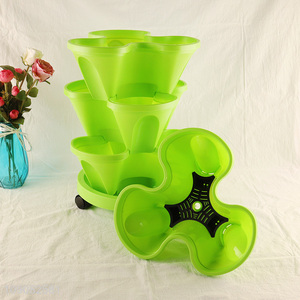 Factory price green plastic removable flower pot set with wheels
