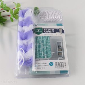 Good quality bathroom accessories waterproof PE shower curtain with bath scrubber