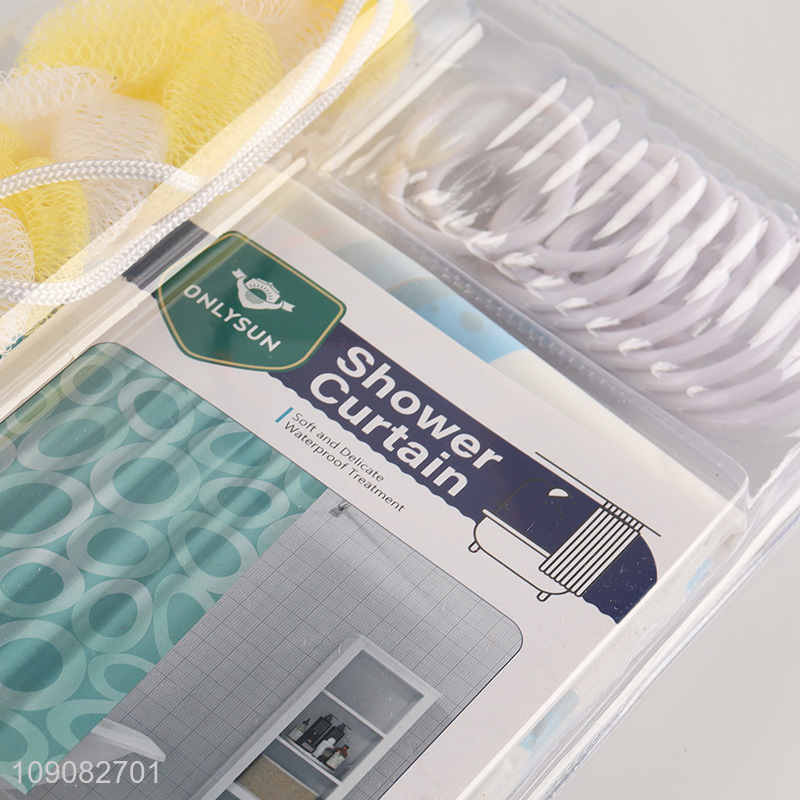 Best price waterproof PE shower curtain with bath scrubber