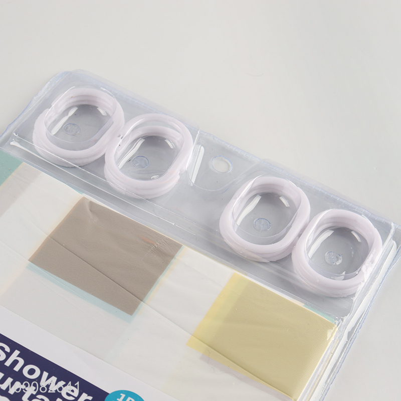 Best quality soft waterproof PE shower curtain with hook set