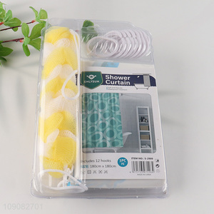 Best price waterproof PE shower curtain with bath scrubber