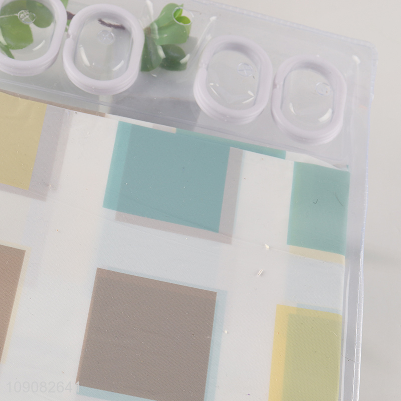 Best quality soft waterproof PE shower curtain with hook set