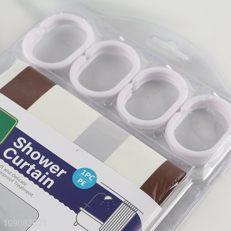 Best selling home hotel waterproof PE shower curtain with hook set