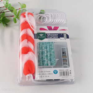 China wholesale waterproof home hotel PE shower curtain with 12hooks