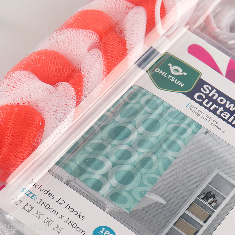 China wholesale waterproof home hotel PE shower curtain with 12hooks