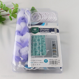 Low price bathroom accessories PE shower <em>curtain</em> with <em>bath</em> scrubber