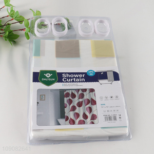Best quality soft waterproof PE shower curtain with hook set