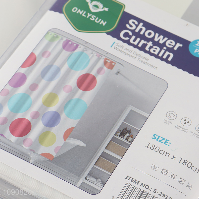 Best selling home hotel waterproof PE shower curtain with hook set