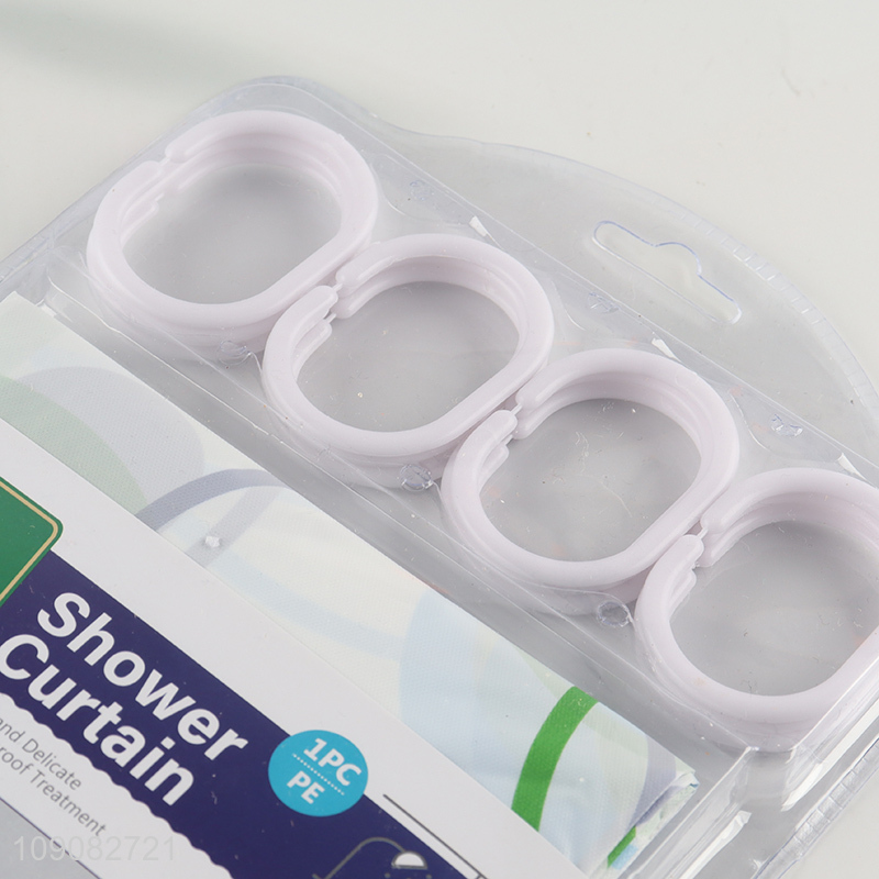 Hot sale home hotel waterproof PE shower curtain with hook set