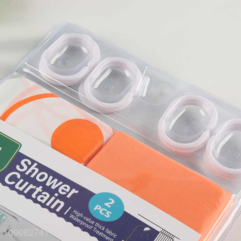 Best sale 2pcs waterproof soft PE shower curtain with hook