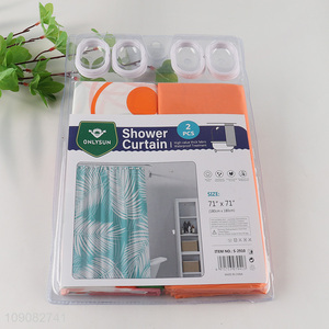 Best sale 2pcs waterproof soft PE shower curtain with hook