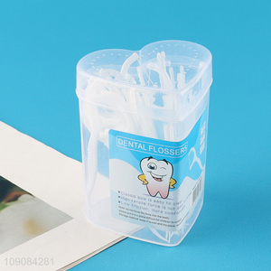Low price heart shape plastic box dental flosser for teeth cleaning