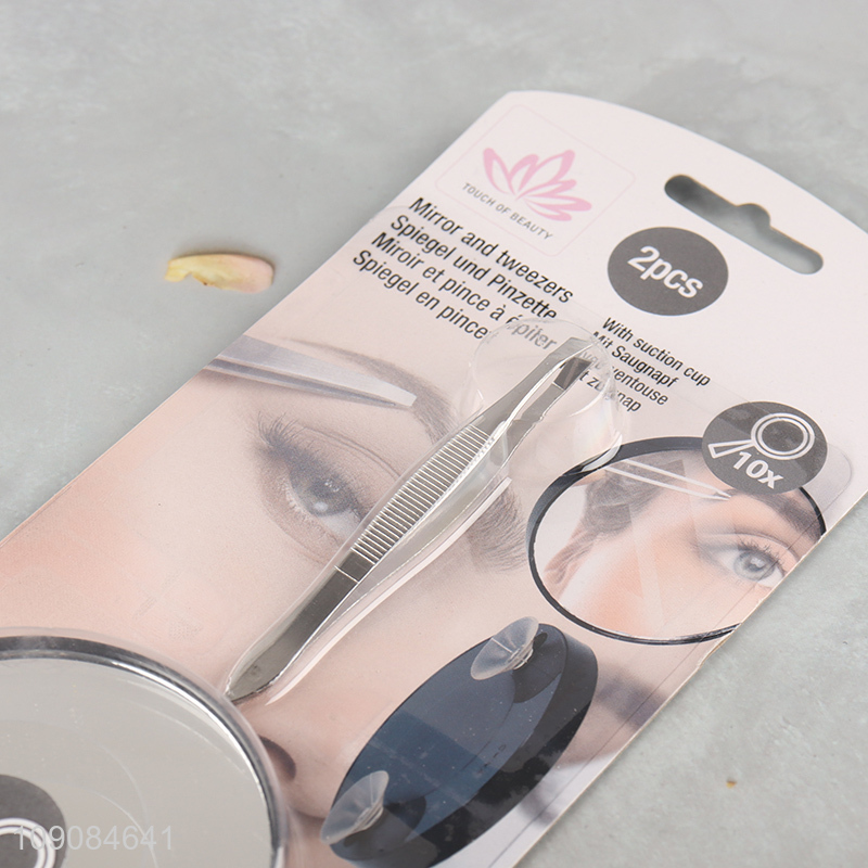 Factory direct sale portable travel makeup mirror pocket mirror with tweezers set