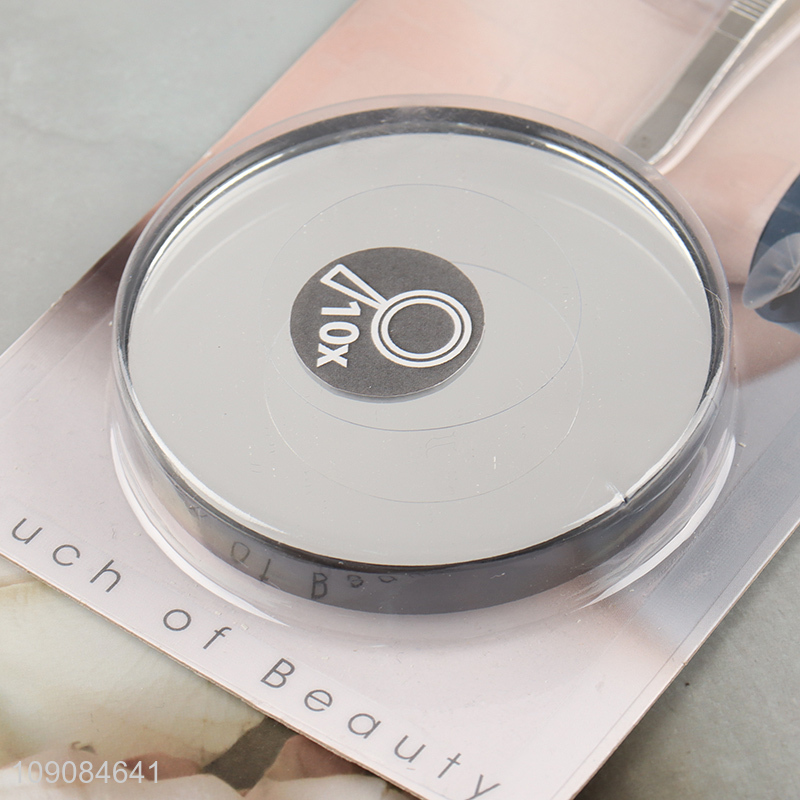 Factory direct sale portable travel makeup mirror pocket mirror with tweezers set