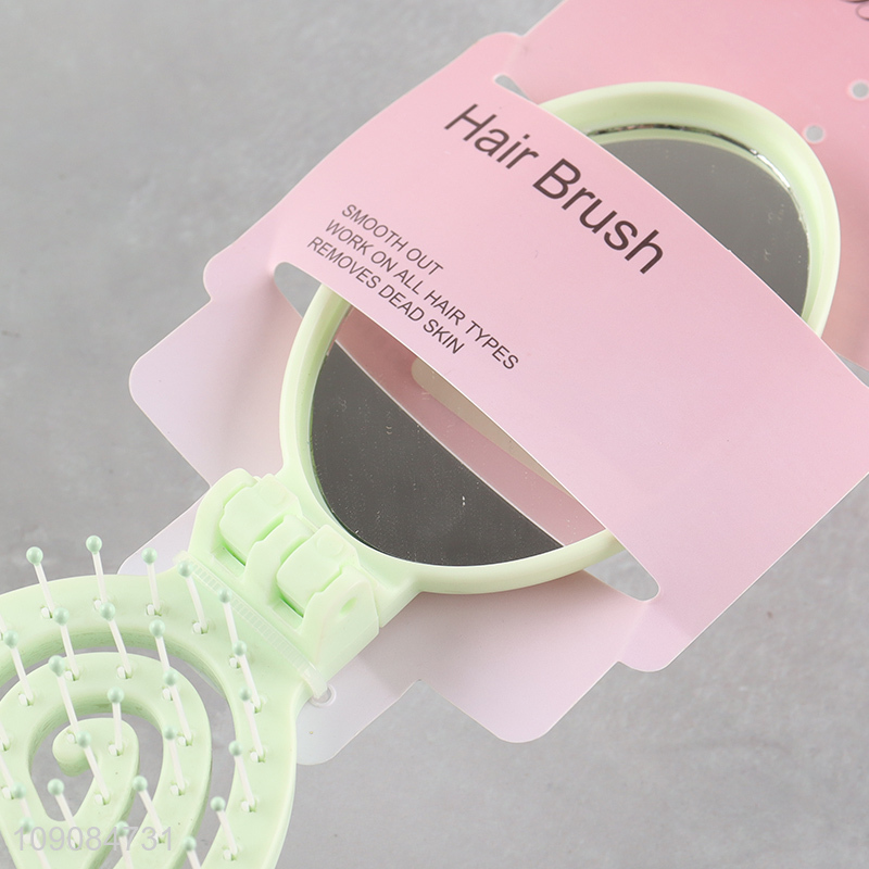 New arrival portable wide teeth hair comb hair brush with makeup mirror