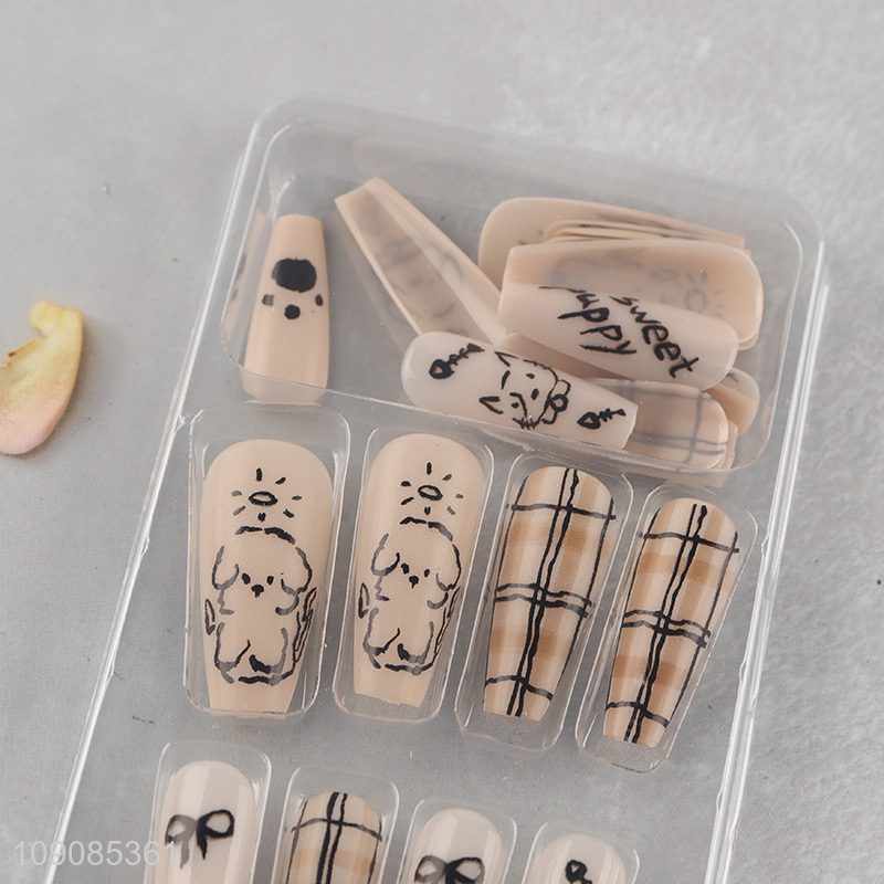 Yiwu market cartoon puppy printed press-on nail nail art for women