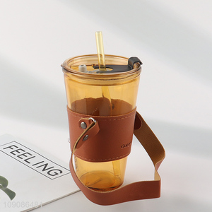 Best quality portable glass water cup drinking cup with straw