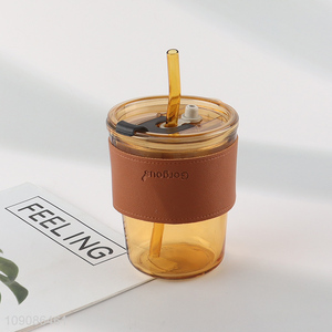 Good quality home office glass water cup drinking cup with straw