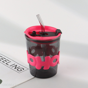 Good price 350ml unbreakable glass water cup drinking cup with straw