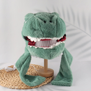 New products cartoon dinosaur shape plush winter hat with scarf