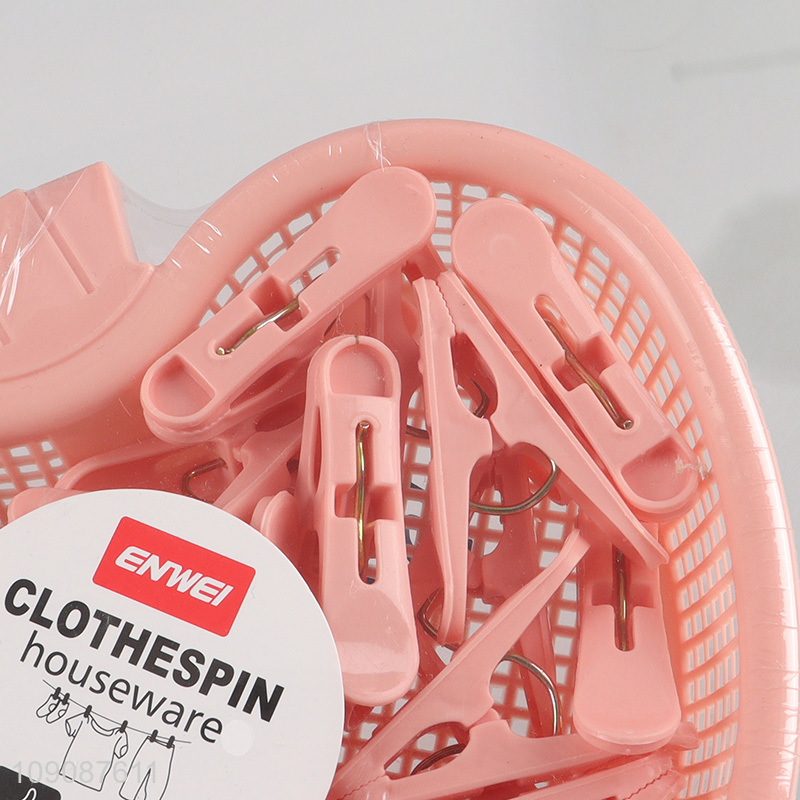 Good selling plastic 20pcs clothes pegs clothes clips with basket