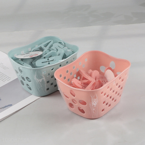 Top selling 24pcs plastic household clothes pegs clothes clips with basket