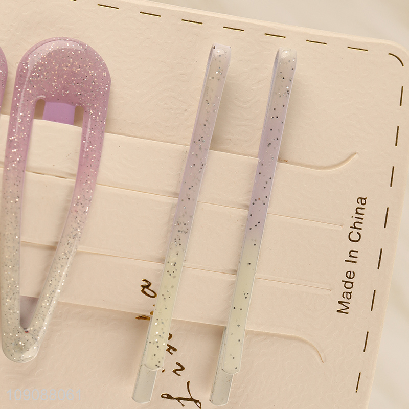 Good Quality 4PCS/Set Glitter Hair Clips Metal Hair Clips Set